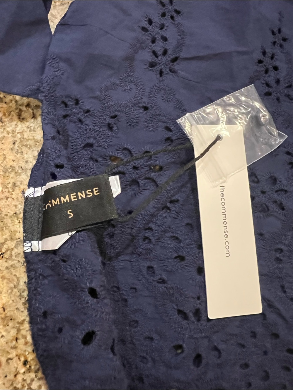 COMMENSE Eyelet Embroidered Cotton Halter Top & Tie-Cuff Pants Set Navy Sm NWT - Picture 8 of 15
